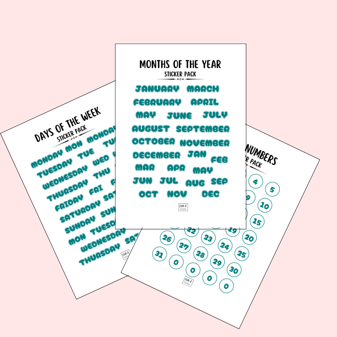 Planner Sticker Bundle | Months, Days & Dates in 3 Colors