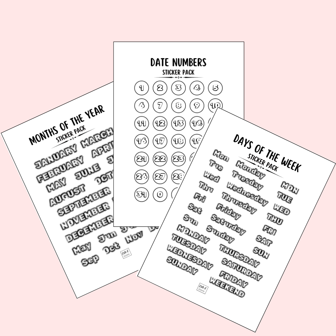 Counting Days Sticker Planner Sticker Bundle | Months, Days & Dates in 3 Colors – Note it Down