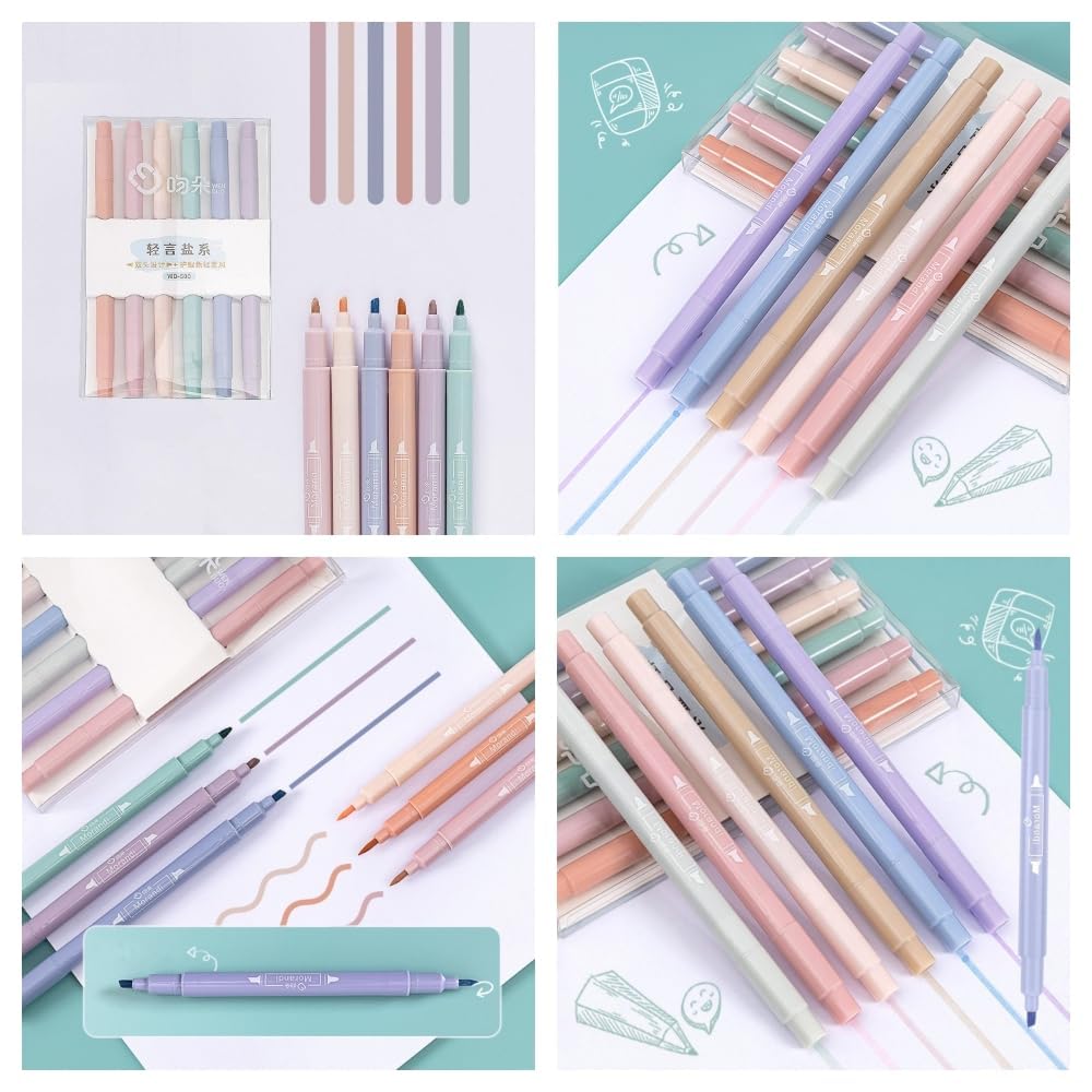 Pastel Highlighter Set – 6-Pack | No bleed double sided highlighters for Journaling & Bible Study