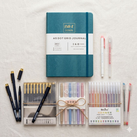 Creative Reset Kit | Dot Grid Journal, Fineliners, Gel Pens & Highlighters for Bullet Journaling