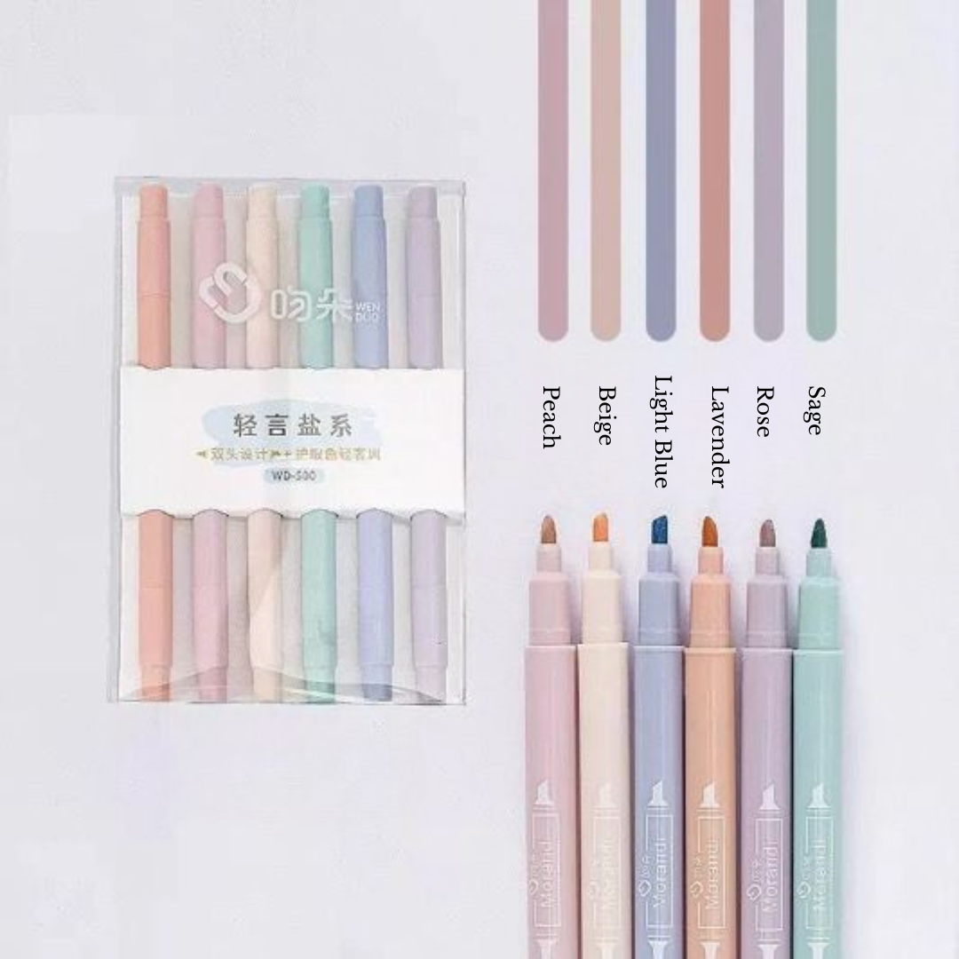 Pastel Highlighter Set – 6-Pack | No bleed double sided highlighters for Journaling & Bible Study