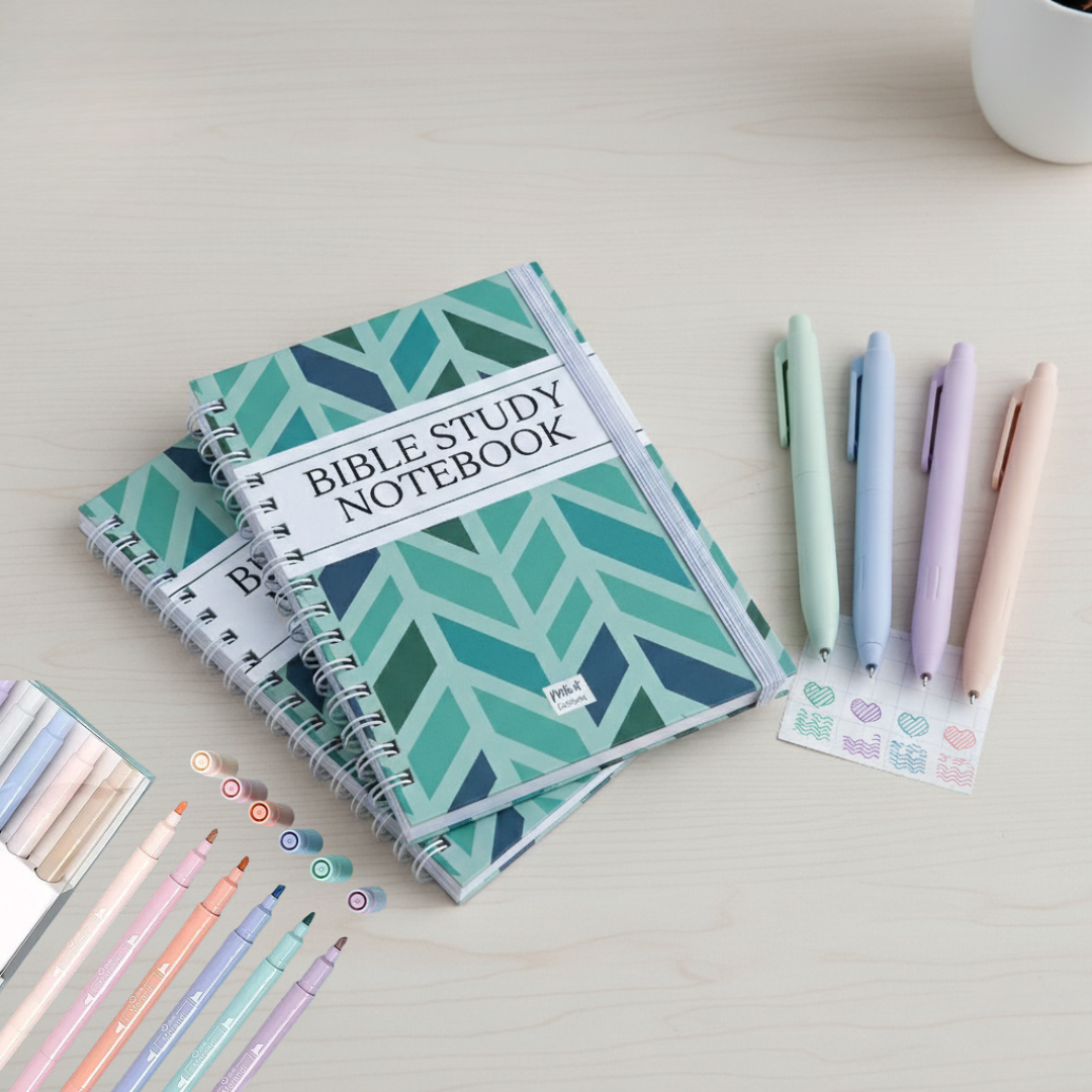 Bible Study Notebook + Pastel Pens & Highlighters | Perfect for Scripture Journaling